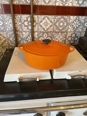 £42 • Buy Vintage Le Creuset Oval Cast Iron Casserole Dish Pan 70s  Orange Size 29cm