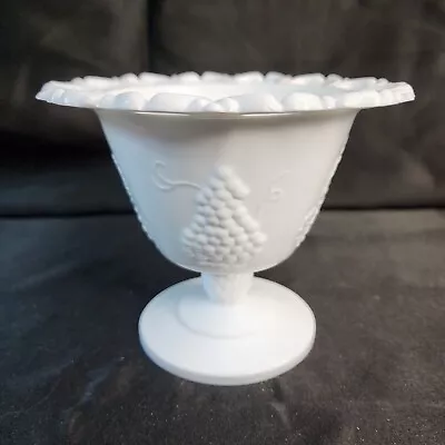 Open Lace Edge Milk Glass Grapes  Candy Dish Compote  6  Wide 5 H Vintage • $16