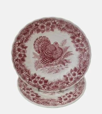 Queen's England Pink Thanksgiving Turkey 8  Salad Plate New Lot Of 2 • $23.99