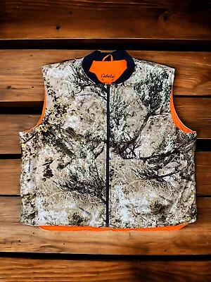 Cabelas Mens 2xl Reversible Camo Fire Orange Hunting Vest Zonz Western Insulated • $38.99