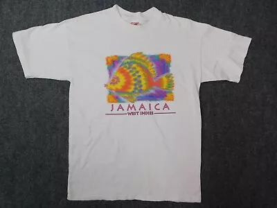 Vintage Hefty Jamaica Shirt Mens Large White Colorful Fish Jamaica West Indies • $16.95