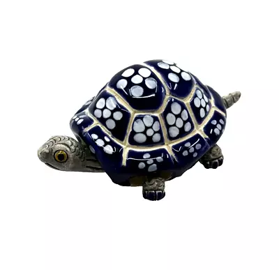 Vintage Ceramic Wiggling Turtle Navy With White Daisies New Old Stock LEPS Peru • $15