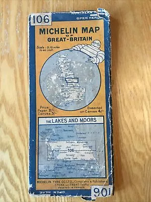 Vintage Michelin Cloth Map Of Great Britain Sheet 106 The Lakes And Moors • £4.95