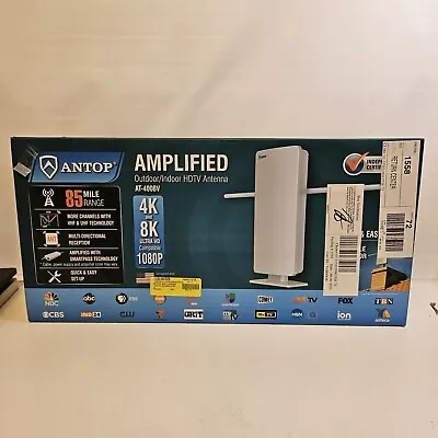 ANTOP AT-400BV HDTV Flat Panel Smartpass Antenna 85 Mile Range - White • $40