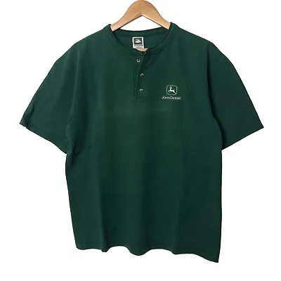 £18 • Buy John Deere Henley T Shirt Mens Green Short Sleeve Cotton Pre Shrunk Logo Size L