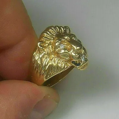 2.50Ct Round Real Moissanite Lion Head Men's Ring 14k Yellow Gold Finish • $200.24