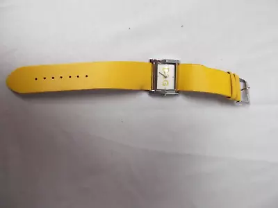 Vtg D&G Quartz WristWatch Analog Wide Ylw Leather Band Silver Tone NEEDS BATTERY • $29.99