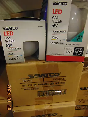 LOT OF 6 SATCO LED G25 Light Bulb GLOBE 6W = 40W SOFT White 450L 25000 HRS • $22