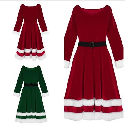 Women's Mrs. Santa Claus Costume Plus Size Velvet Long Sleeve Dress With Belts • $29.51