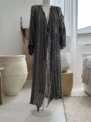 La Bottega Di Brunella Kimono Jacket/Coat Italian Linen Open Weave Raw Edges • $350