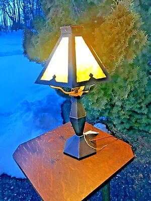 $1590 • Buy Antique STICKLEY BROTHERS LAMP Caramel Slag Glass Arts Crafts Mission Era W5864