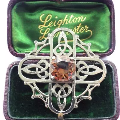 Vintage Scottish Celtic Cairngorm Glass Silver Brooch Pin • £29.95