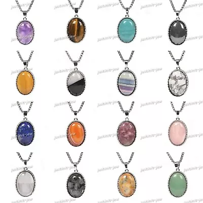 25x18 Oval Gemstone Intarsia Cab Pendant & Necklace 20  Box Chain • $2.29