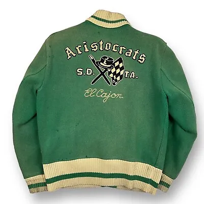 Vtg 50s Aristocrats Car Club Hot Rod Chain Stitch Varsity Jacket El Cajon Green • $2500