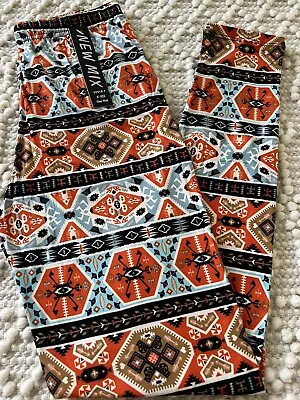 Womens One Size Buttery Soft Graphic Pattern Orange Tribal Aztec Print Leggings • $11.95