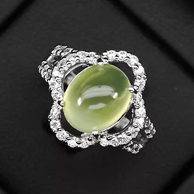 Beautiful Green Prehnite Oval Cabochon 4.60Ct 925 Sterling Silver Handmade Rings • $14.99