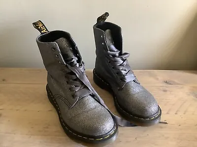Dr Martens 1460 Pascal Silver Grey Glitter Ribbon Ankle Sparkly Boots UK 4 EU 37 • £65