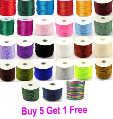 1mm 1.2mm 1.5mm 2mm 2.5mm Rattail Satin Nylon Cord  Shamballa Kumihimo Macrame • £3.04