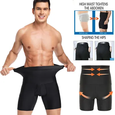Men Compression High Waist Boxer Shorts Tummy Control Body Shaper Underwear UK • £9.79