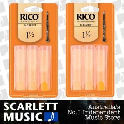 $22.95 • Buy 2x Rico Bb Clarinet Reeds 3 Pack Reed Size 1.5 / 1 1/2 RCA0315 3PK