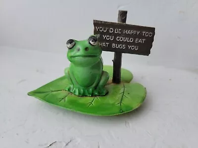 VTG 70's Plastic Frog On Lillypad With Funny Sign • $6