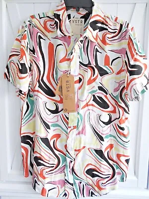 New $79 VSTR Hawaiian Liquid Swirl Abstract Modern Nomad Vtg Wash Pocket Shirt~M • $27.16