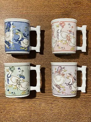 Vintage Goose Geese Duck With Hats And Bonnets Coffee Mug Cup Set Of 4 • $28