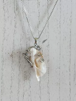 Vintage Natural Pearl Shell Pendant Rimmed In Silver-NO CHAIN • $12