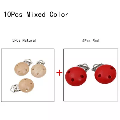 10x Safety Wooden Baby Pacifier Clips Holders Infant Soother Clasp Natural & Red • $7.99