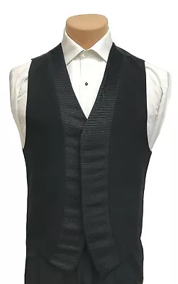 Men's Jean Yves Black Wool Tuxedo Vest Fullback Wedding Groom Mason Prom Large  • $8.09