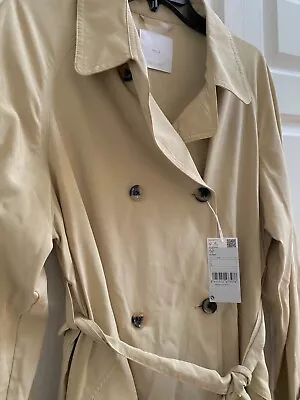 New Mango Womens Trench Coat Size Large Long Length With Belt Button Up  • $19