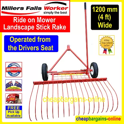 RIDE ON MOWER LANDSCAPE RAKE 1200mm 4FT WIDE TOW BEHIND MINI RAKE  Leaves Sticks • $219.99