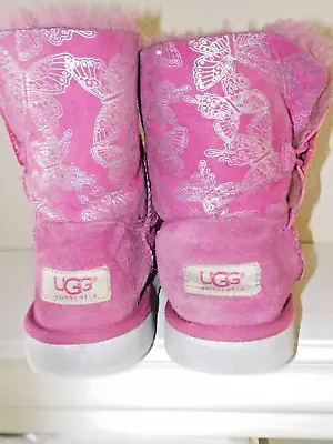 UGG Pink Boots Size 2 Australia Bailey Butterfly Suede W/Fur Girls • $35