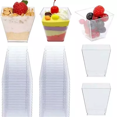 10pcs Plastic 2oz Mini Square Dessert Cups Clear Mousse Cups Shot Party Decor • $4.12