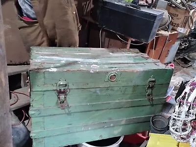 Antique Green & Wood Slat Metal Steamer Trunk • $200