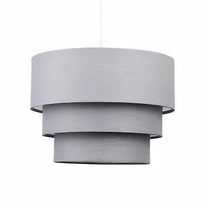 Modern Grey Fabric Ceiling Pendant Lampshade Easy Fit 3 Tier Light Shades • £17.99