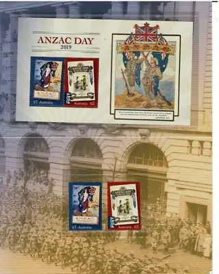 Stamps Australia 2019 ANZAC Day Pair & Mini Sheet In Post Office Pack Popular • $11