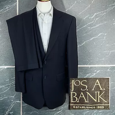 Jos A Bank 2 Piece Suit Mens 40L 30x32 Solid Navy Textured Wool • $89.10