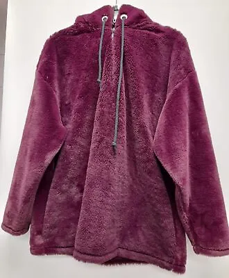 Victoria's Secret Pink Women's Half-Zip Fuzzy Pullover Dk. Berry Size M Hoodie • $24.99