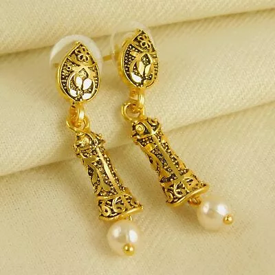 Pearl Earrings Indian Ethnic Bollywood Drop Dangle Push Back Fashion Jewellery • $14.82