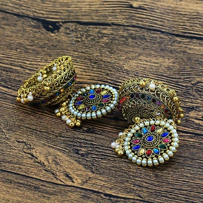 $14.16 • Buy Indian Bell Dangle Earrings Retro Colorful Diamonds Jhumka Earrings For Women