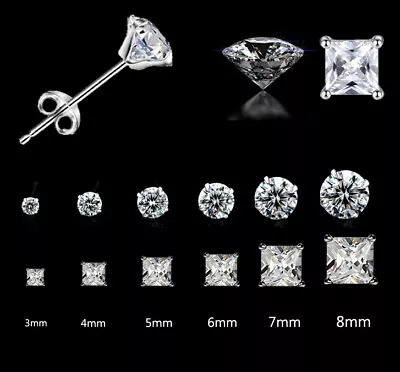 2Pcs Mens Womens Girls DIAMOND CUT CRYSTAL Sterling Silver Ear Studs Earrings • £6.59