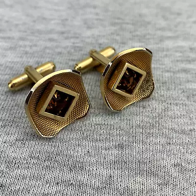 Vintage Cufflinks 1960's 70's Prong Set Rhinestone Concave Crosshatch Diamond • $19.90