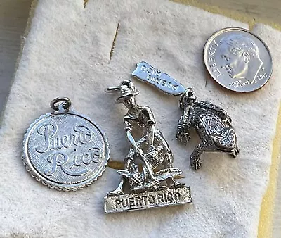 PUERTO RICO 3 Vintage Sterling Charms FROG PINEAPPLE CUTTER TRAVEL • $17.74