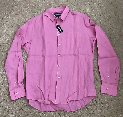 New W Tags Authentic Vilebrequin Long Sleeve Pink 100% Linen Shirt For Men L • $60