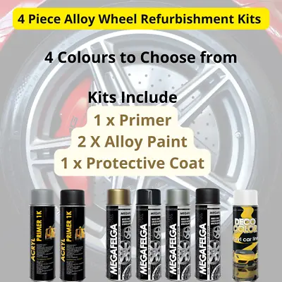Alloy Wheel Spray Paint Refurbishing Kit 4 Wheels Set Rims Spray Paint Top Coat • £23.90