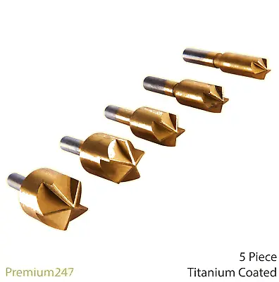 5 Pc Titanium Coated Countersink Drill Bit Set Wood Plastic Metal Drilling Flush • £4.69