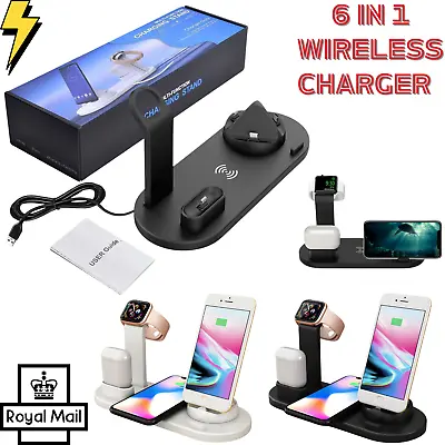 6 In 1 Wireless Charger Stand Charging Dock Station For IPhone /Samsung /iWatch • £13.95