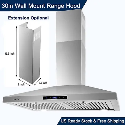 30 In Wall Mount Range Hood Stainless Steel 450 CFM Vent Extension Pipe Optional • $138.99