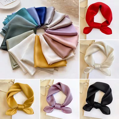 53*53cm Womens 100% Mulberry Silk Square Scarf Small Plain Neck Wrap Headband • $8.35